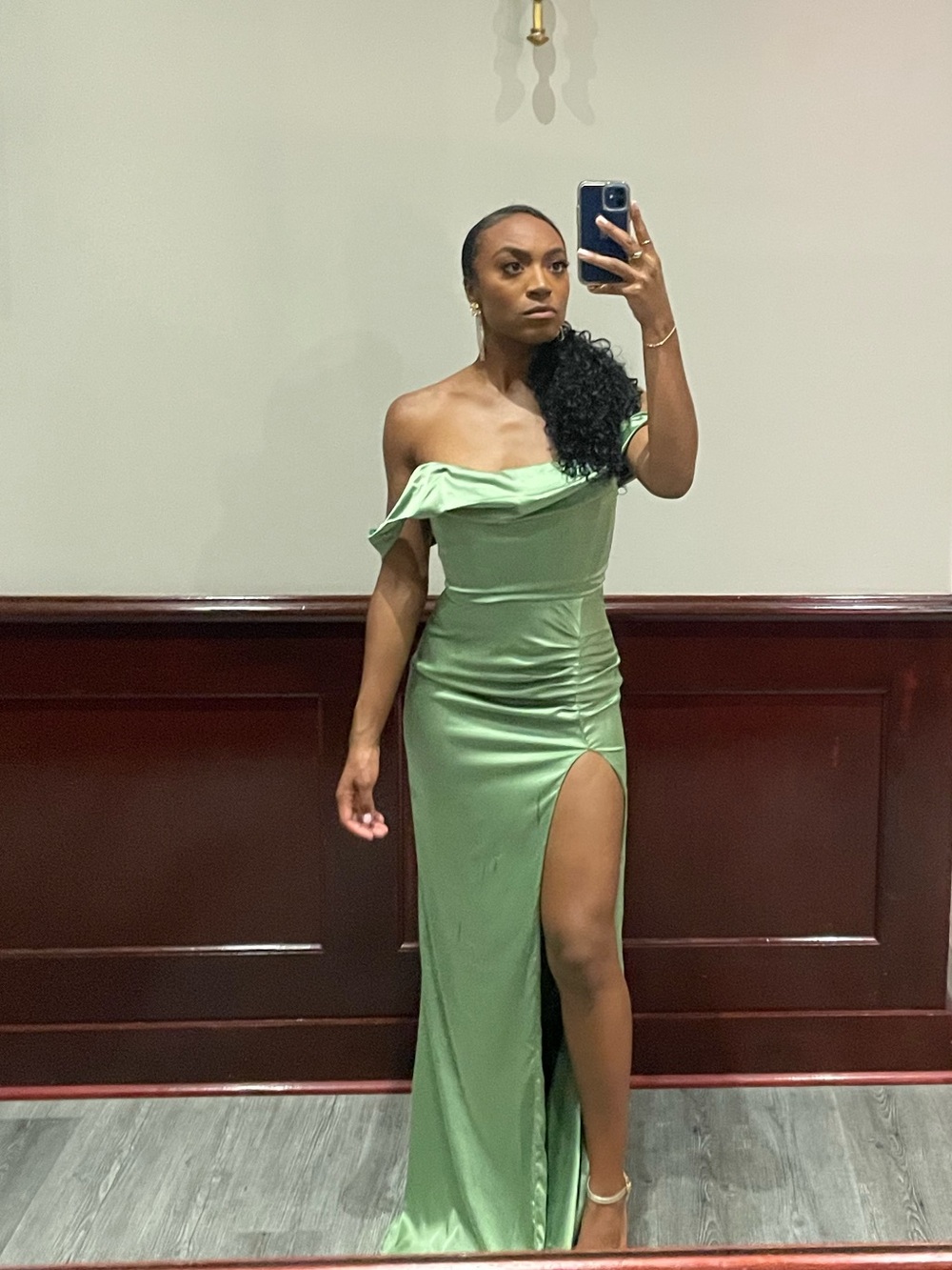 Moda Glam Boutique Off the shoulder gown - Sage